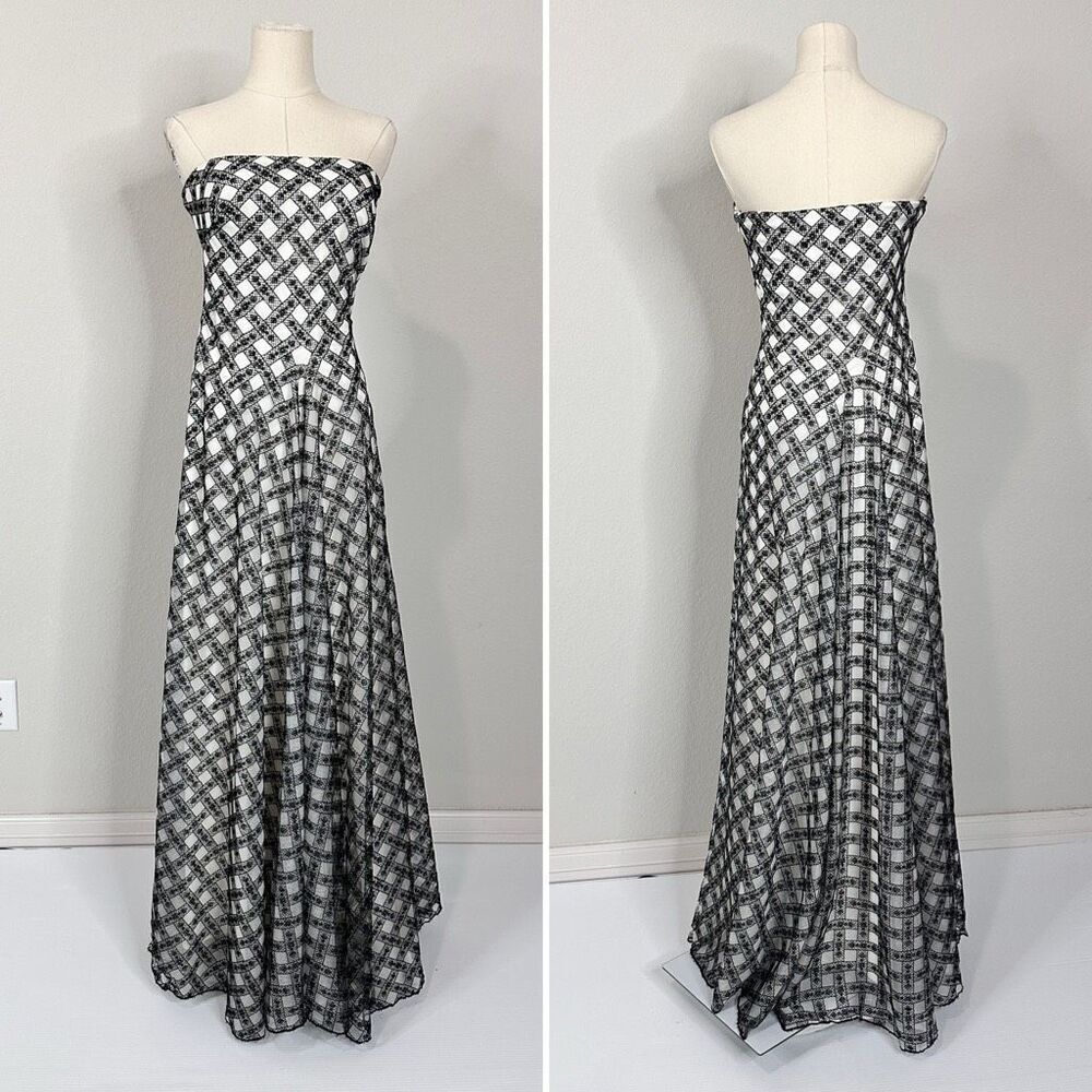 Tadashi Shoji Lattice Embroidered Strapless Gown Sz 4 Gala Formal Wedding $588 - Picture 4 of 14